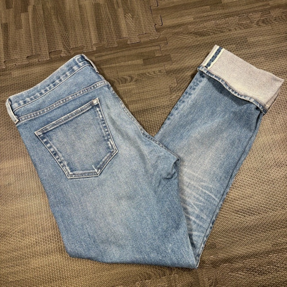 SMN Denim Selvedge Jeans Mens 36x33 Blue The Hunter Standard Slim Whiskers USA